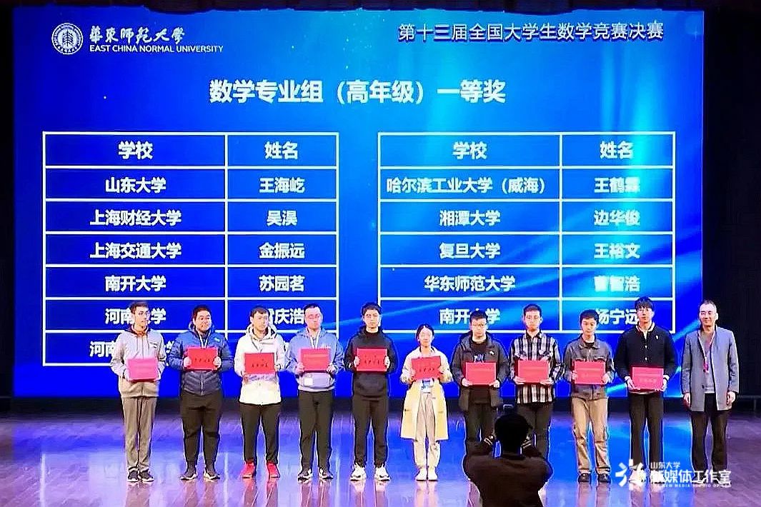 山東大學(xué)全國(guó)大學(xué)生數(shù)學(xué)競(jìng)賽獲一等獎(jiǎng)4個(gè)