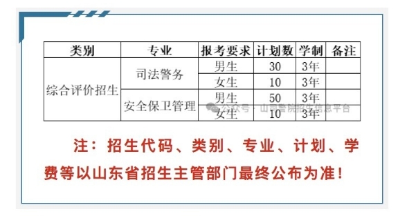 山東司法警官職業(yè)學院2024年綜合評價招生專業(yè)計劃